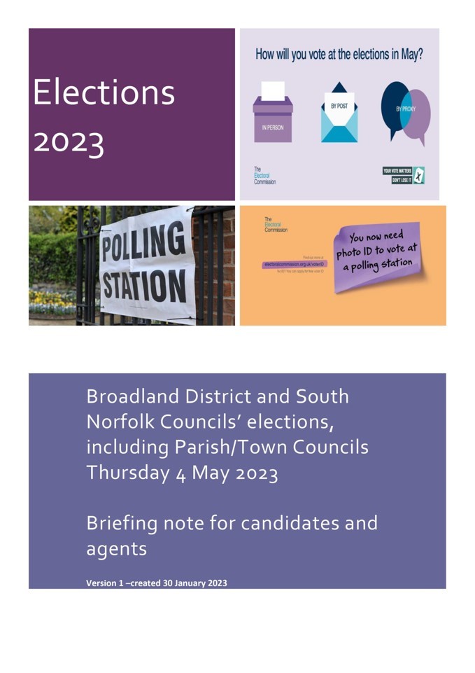 poster advertising South Norfolk and Broadland Parish and Town Council Elections 4 May 2023