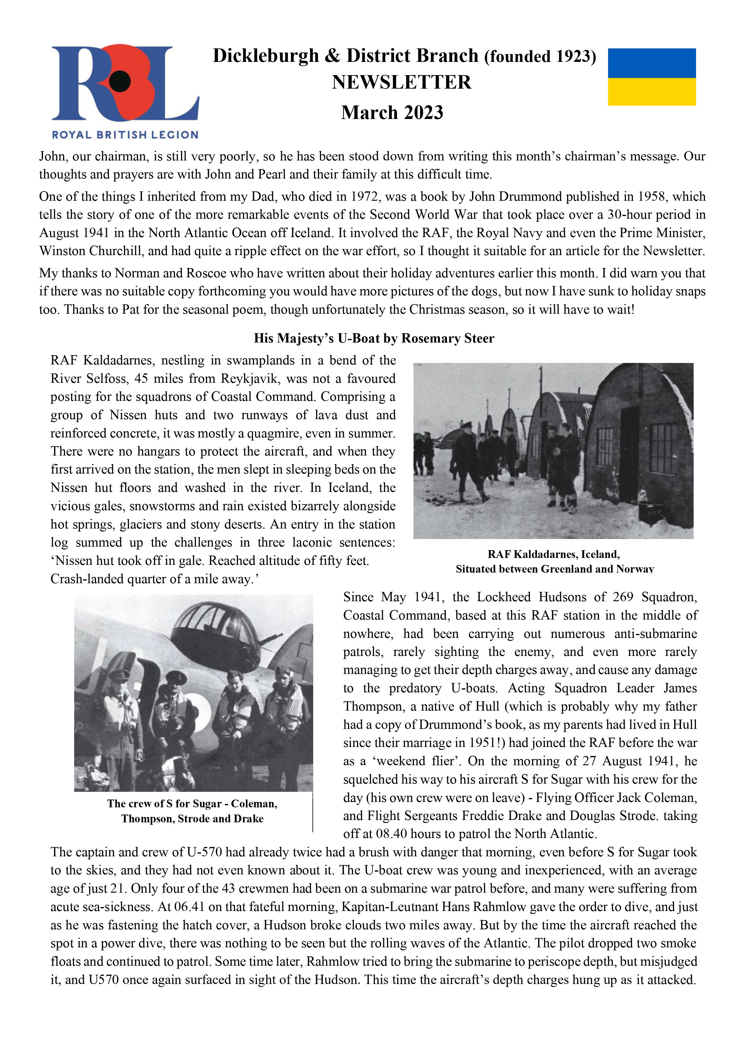 RBL - Dickleburgh & District Branch March 2023 Newsletter Page 1